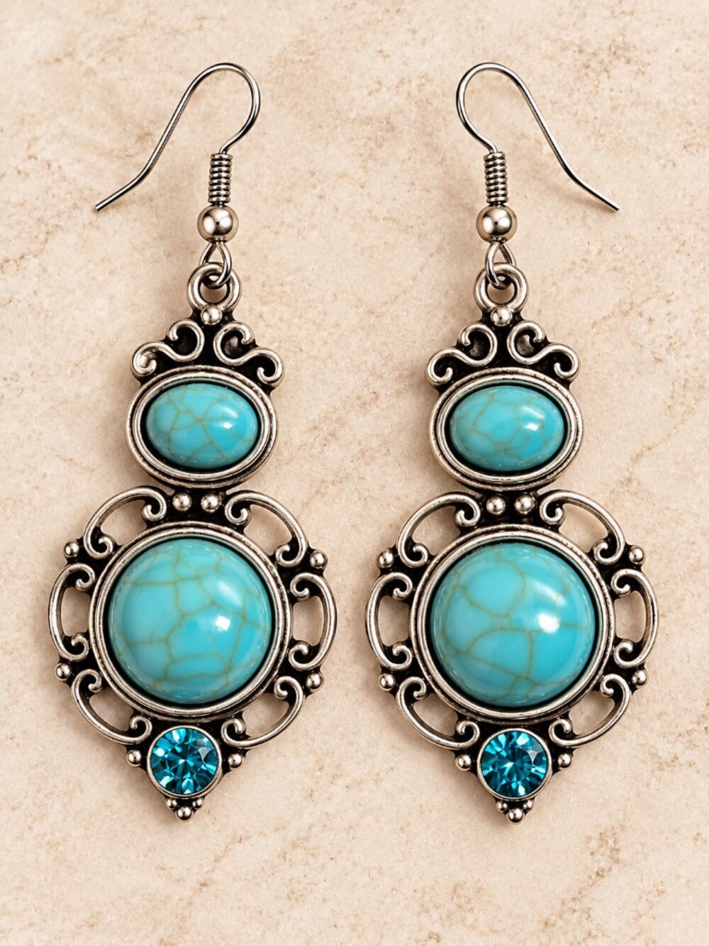 Turquoise Boho Ethnic Drop Earrings Gold Tone Dainty Chic Women Jewelry